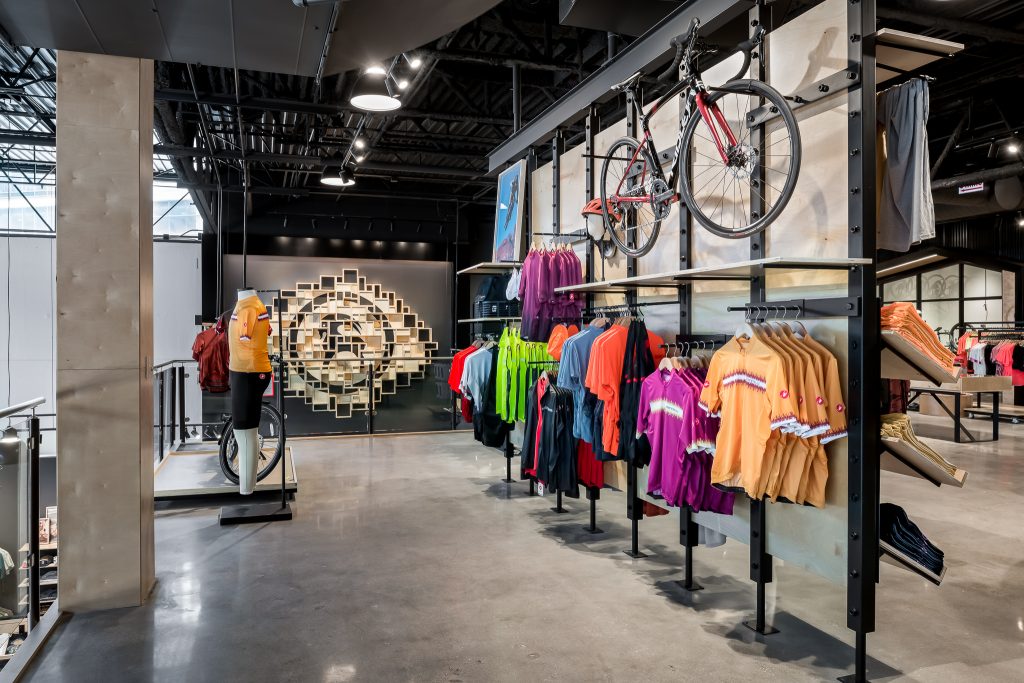 Clothing and sporting goods department at Backcountry Chicago retail location.