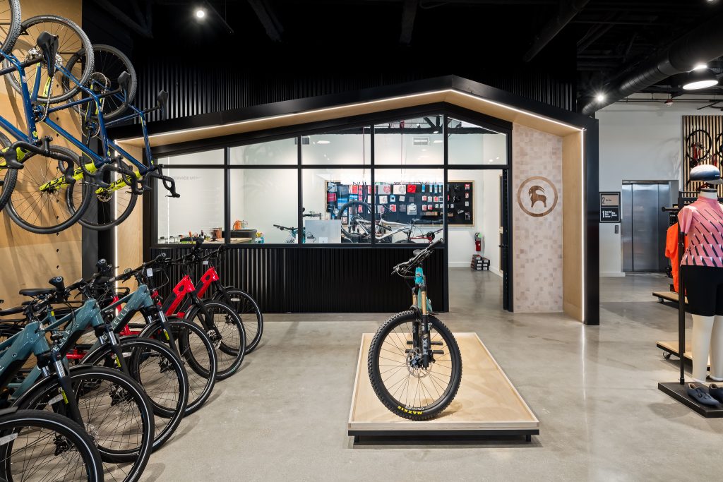 Bicycle sales and repair inside Backcountry retail Chicago.