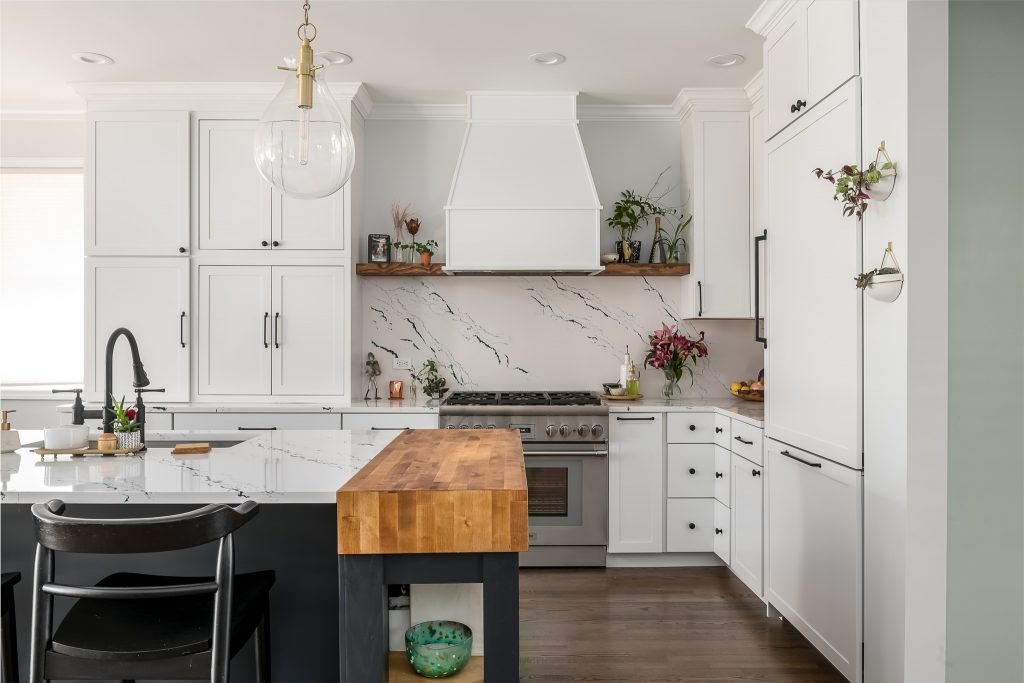 Chic and elegant white kitchen renovation in Chicago