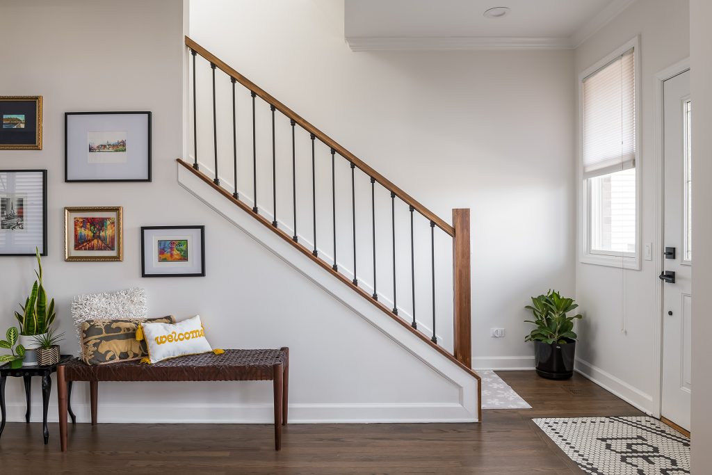 Updated modern staircase in Chicago home renovation