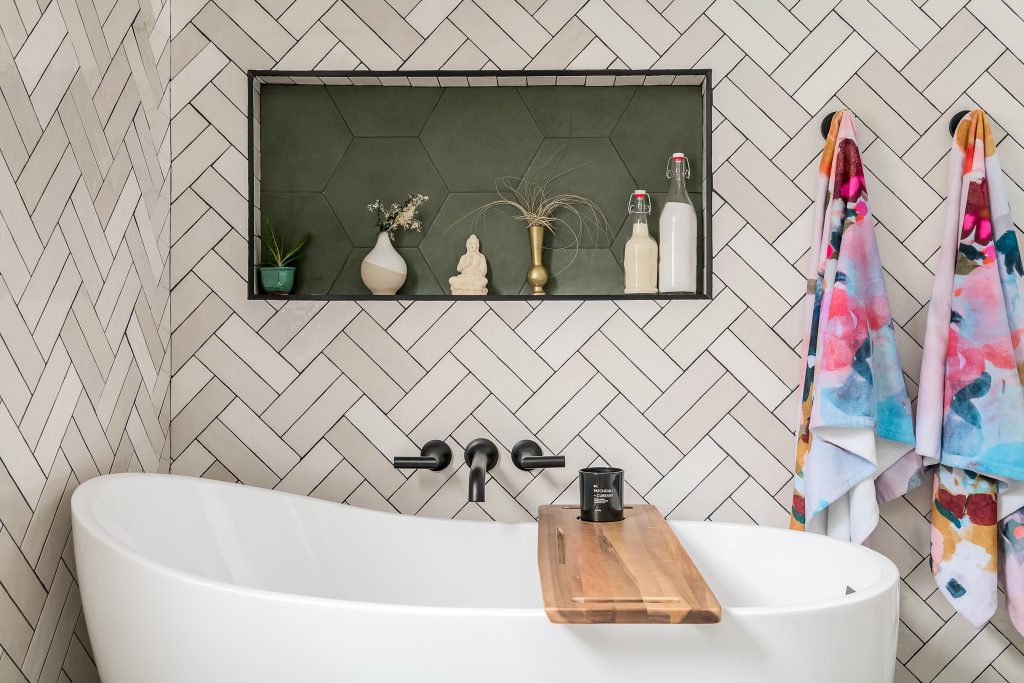 Detail of stand alone bathtub fixtures