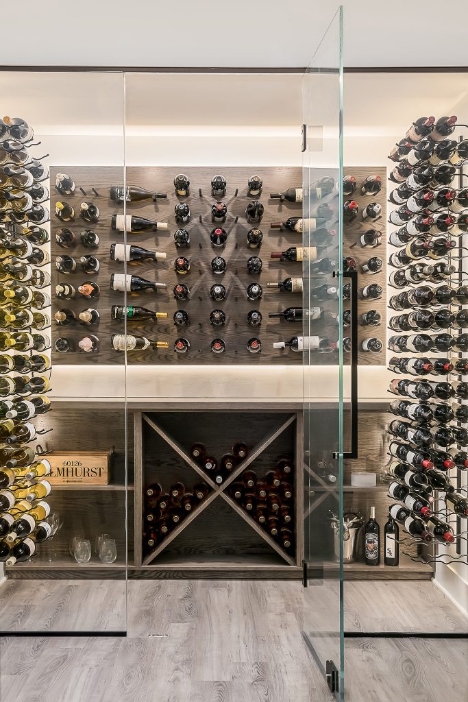 Modern glass enclosed wine cellar