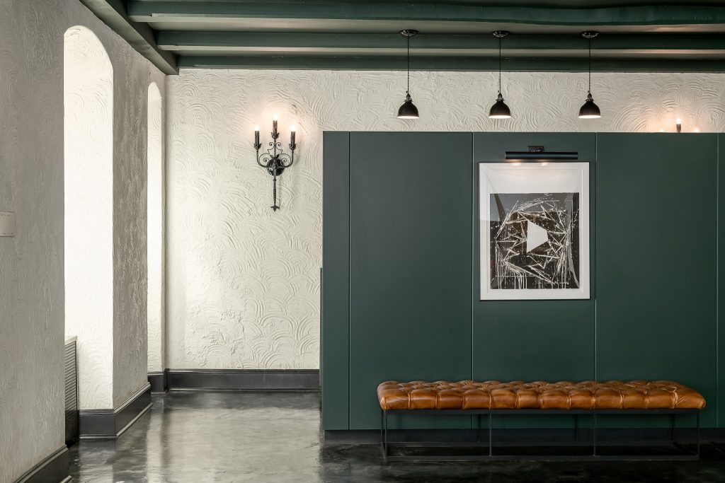 Moody Apartment Lobby with Dramatic Lighting