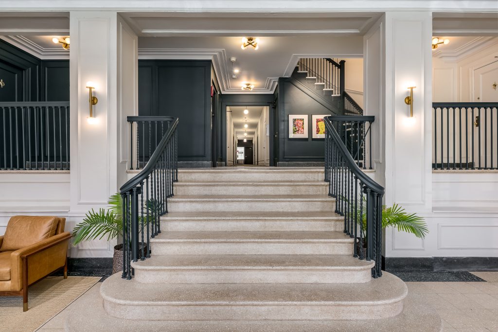 Vintage staircase in Chicago Apartment Lobby