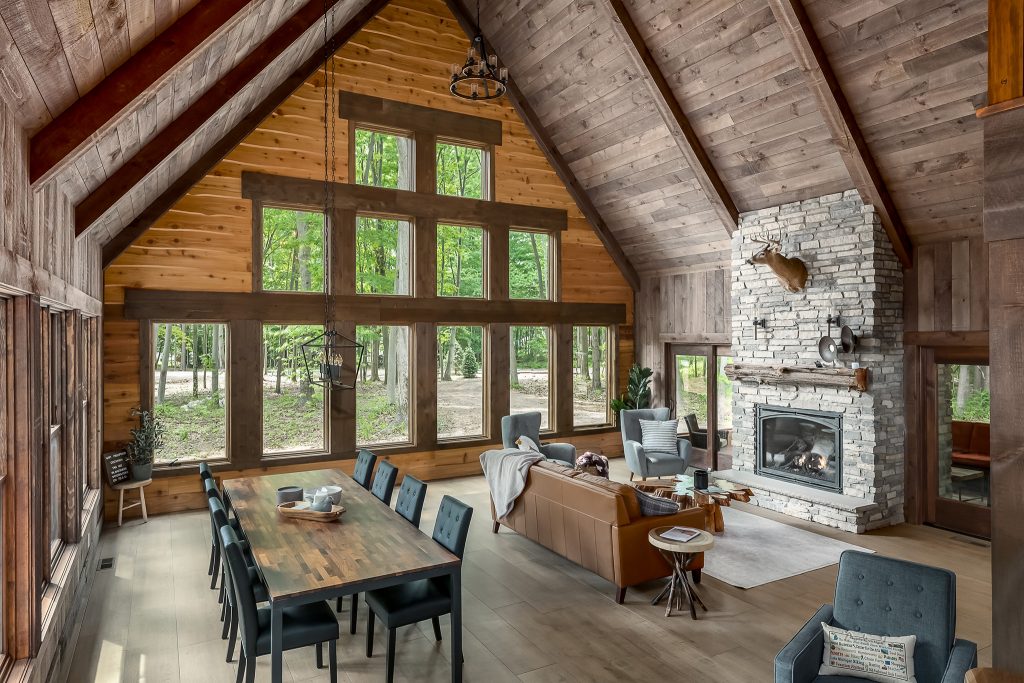 Rustic Living Room in short term vacation rental for Lakeshore Lodge, Architectural Photography in Chicago