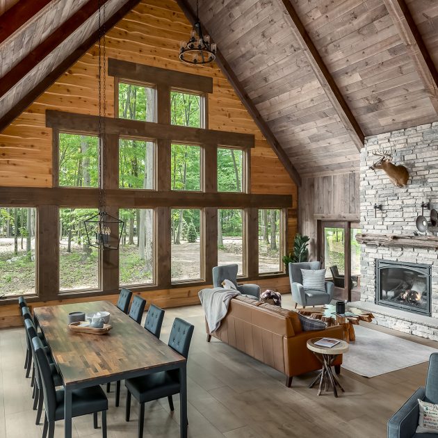 Rustic Living Room in short term vacation rental for Lakeshore Lodge, Architectural Photography in Chicago