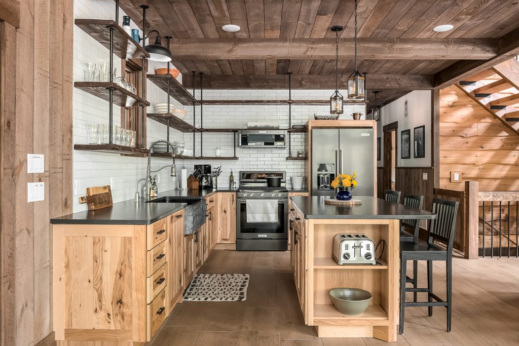 Rustic Kitchen in short term vacation rental for Lakeshore Lodge, Architectural Photography in Chicago