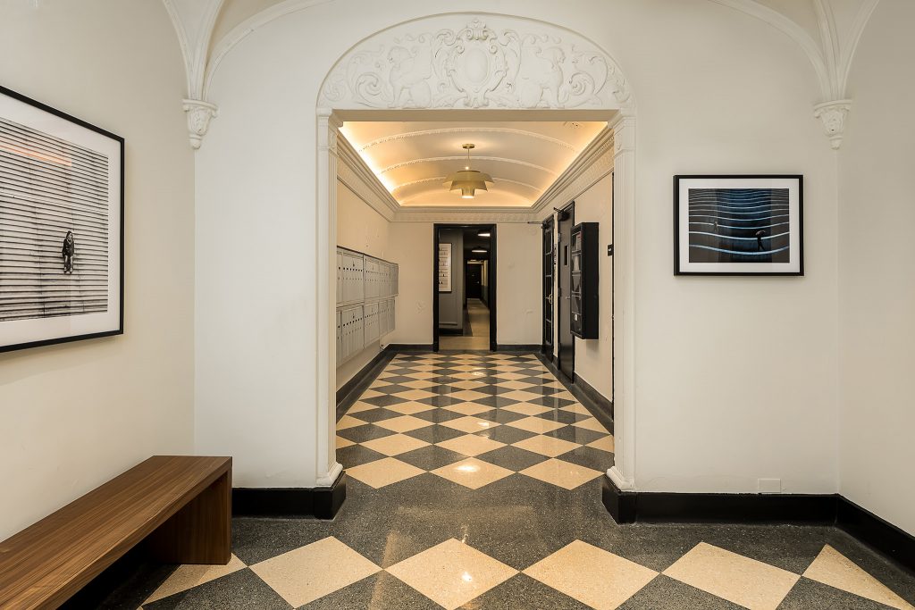 Vintage Mailroom with Checkered floor and dramatic lighting