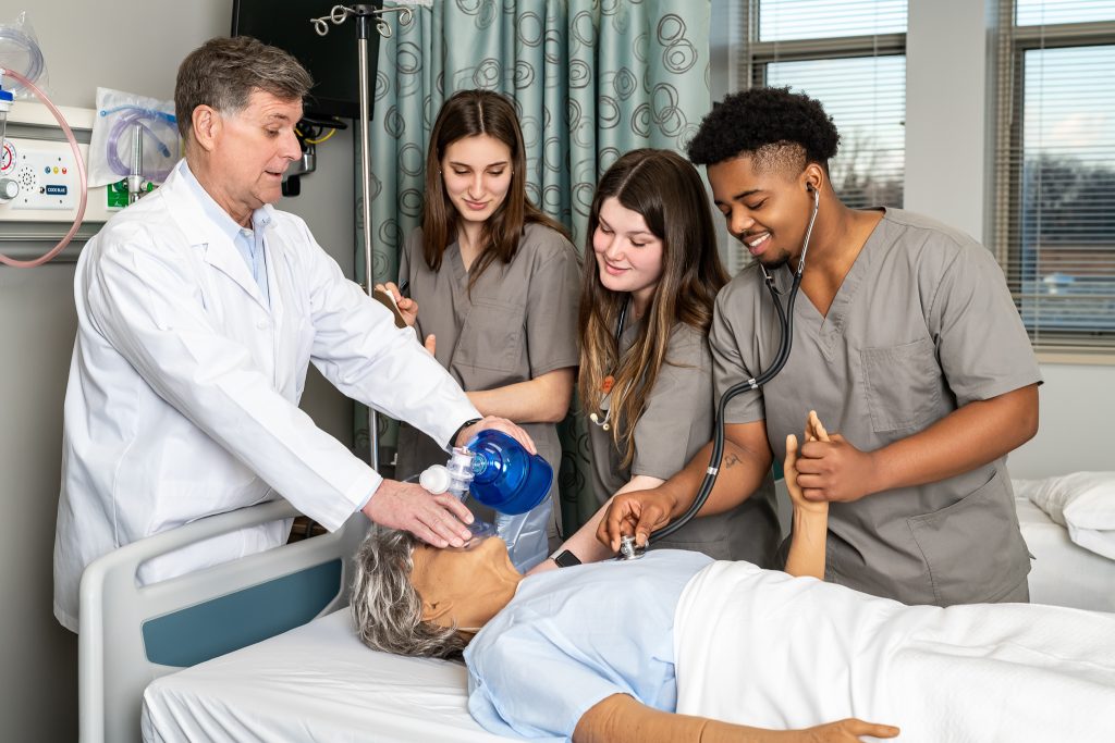 Concordia University Chicago BSN Program, Nursing Simulation Lab with students and instructor, Educational and Healthcare Photos