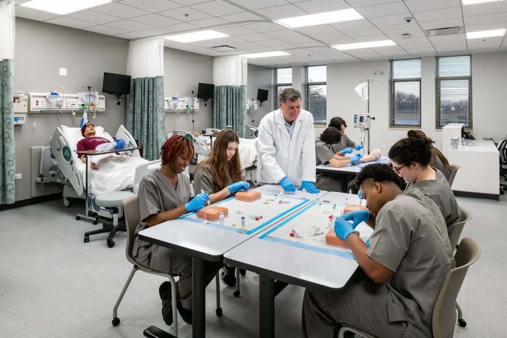 Concordia University Chicago BSN Program, Nursing Simulation Lab with students and instructor, Educational and Healthcare Photos