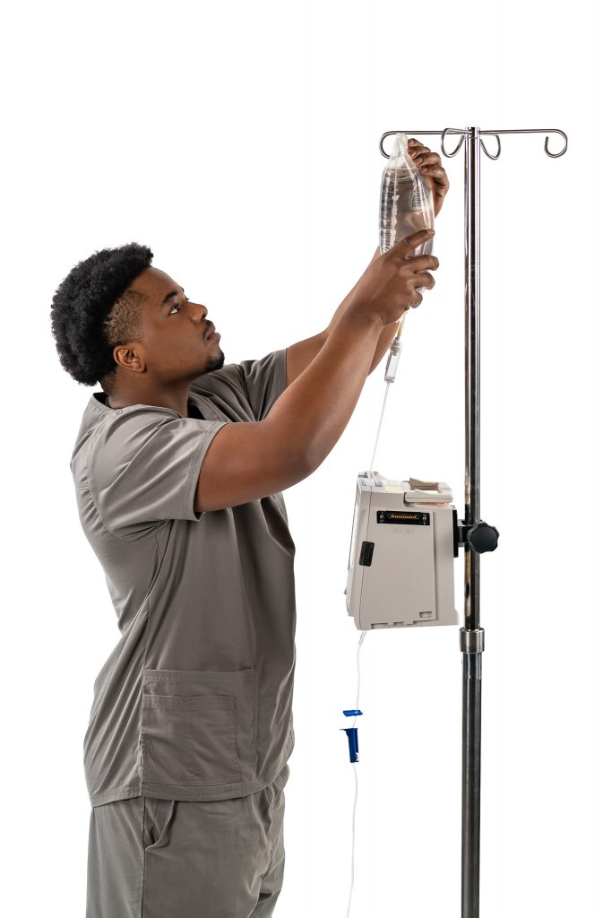 Concordia University Chicago BSN Program, Portrait of Nursing Student with IV Bag, Educational and Healthcare Photos