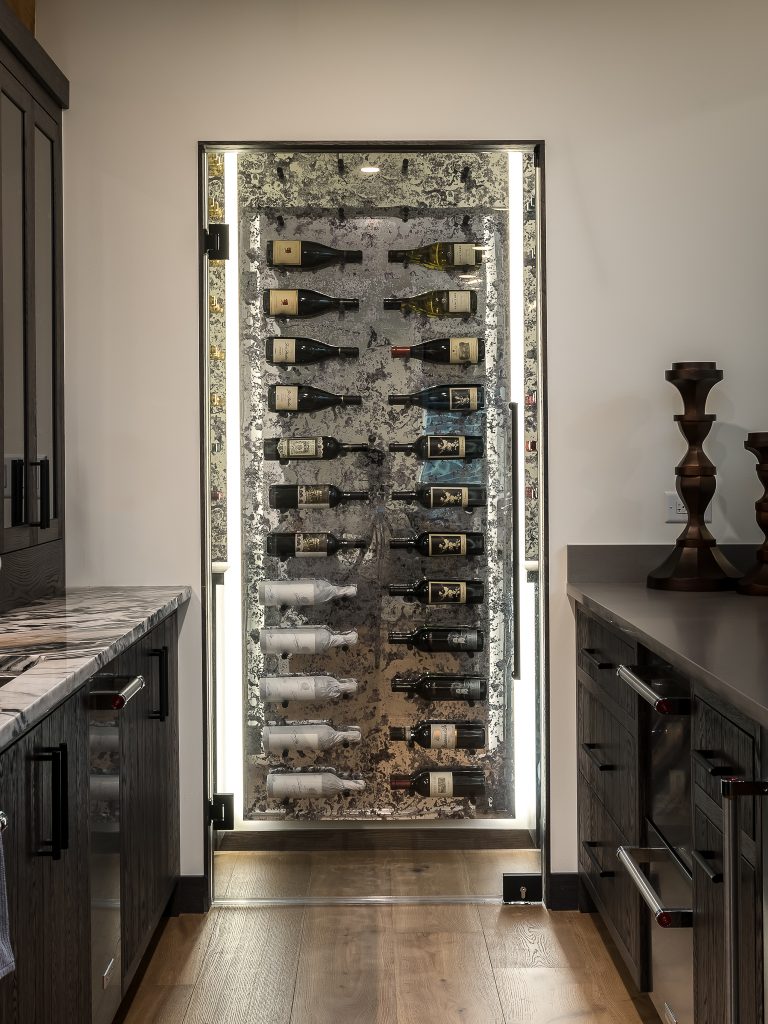 Modern Custom Wine Cellar in Finished Basement Wet Bar