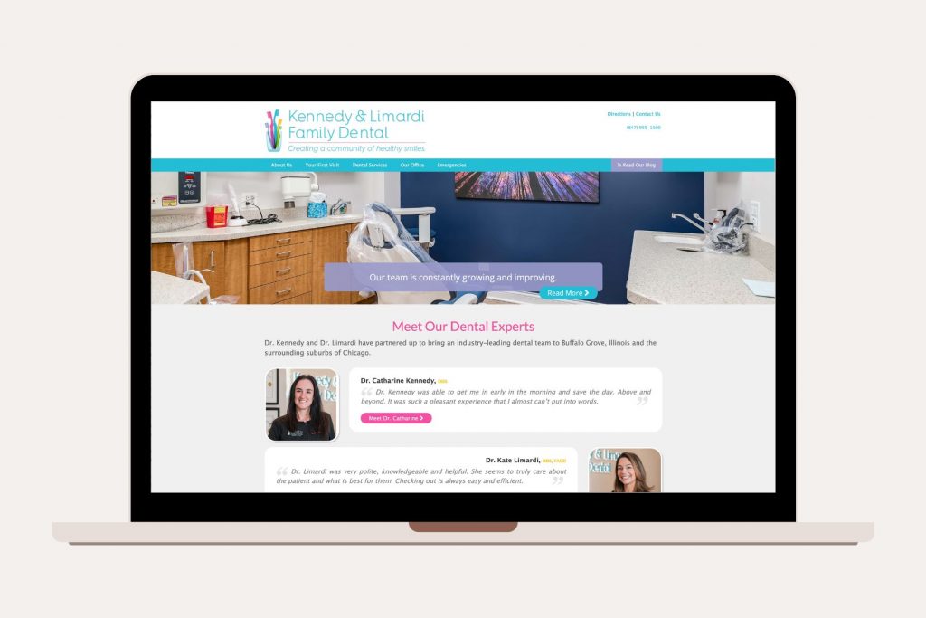 screenshot of website for dental practice showcasing branding images in use