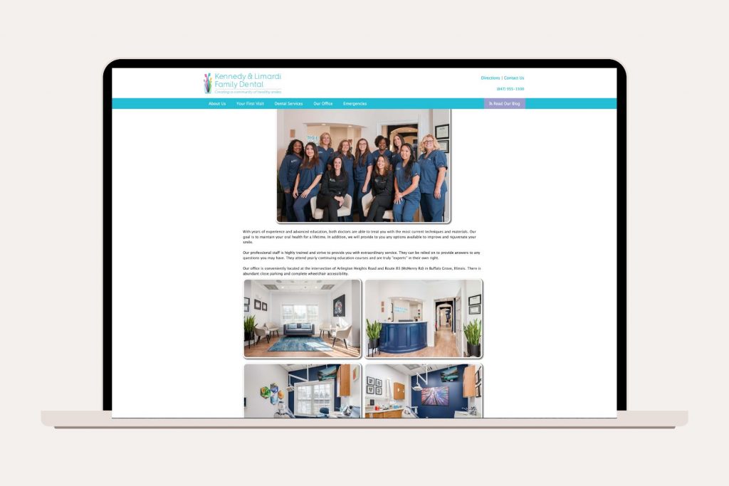 screenshot of website for dental practice showcasing branding images in use