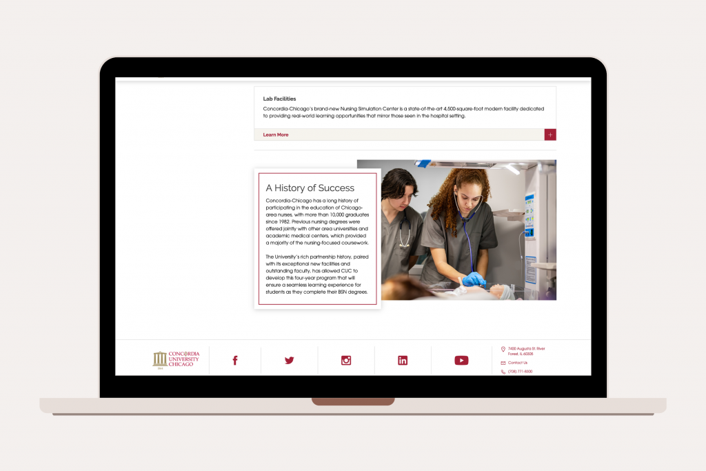 Concordia University Chicago BSN Program, Nursing Simulation Lab with students, Educational and Healthcare Photos