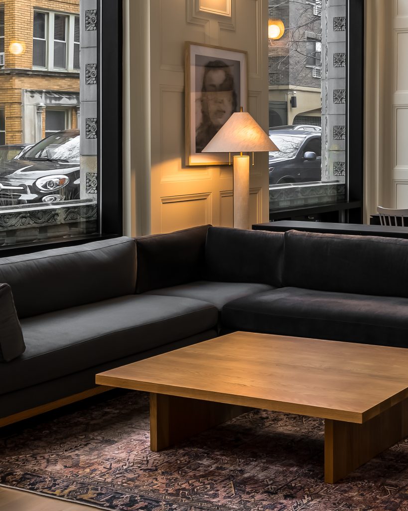 Close Up of seating in bold and dramatic apartment lobby