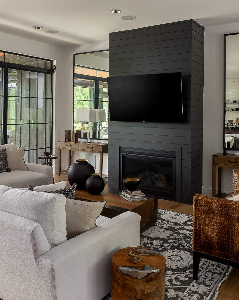 Close Up of modern black fireplace