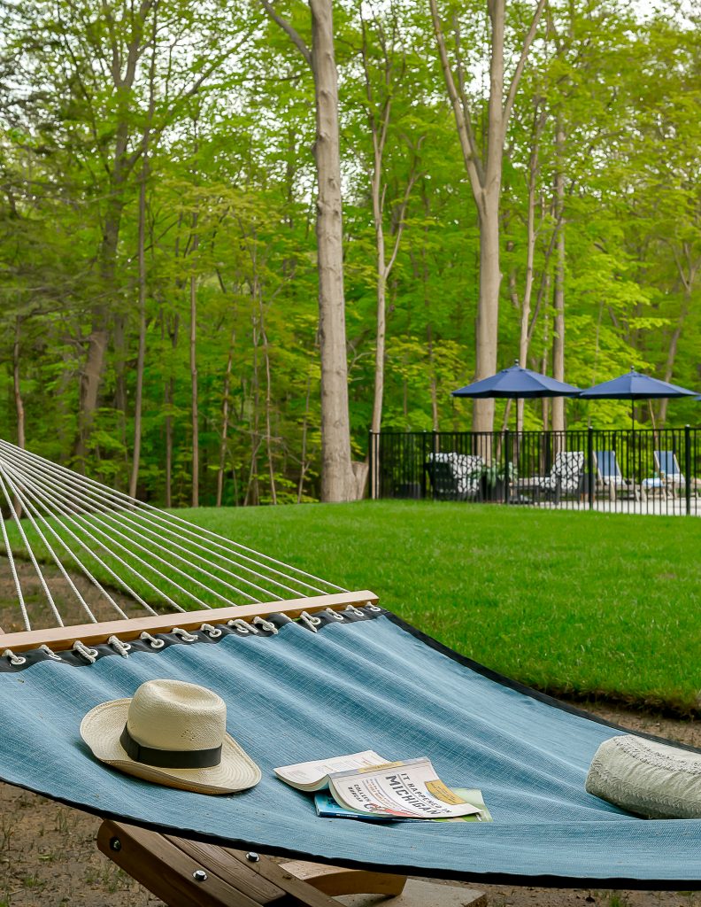Hammock with views of a pool