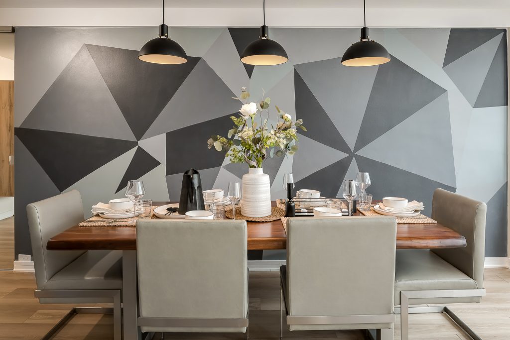 Modern dining room with custom wall mural