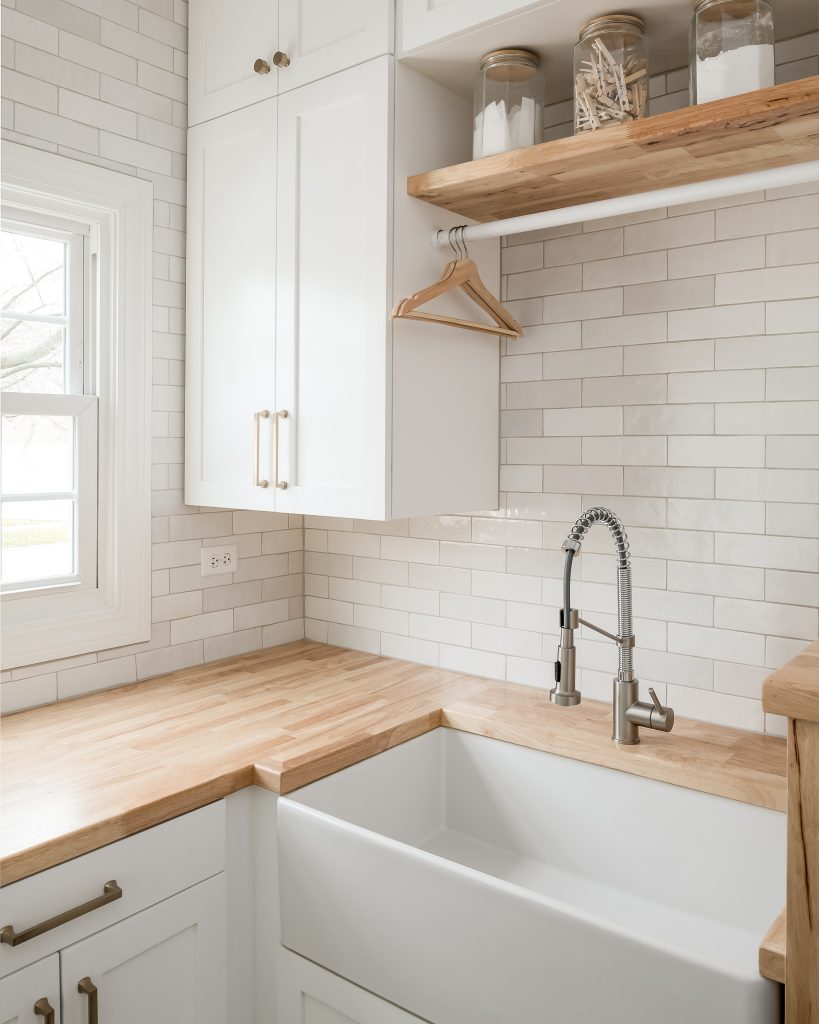 Light and Bright Laundry Room in Naperville, Illinois, by The MK Method. Chicago Interior Design Photography.