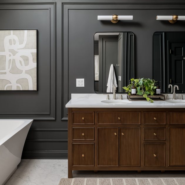 Moody Bathroom Renovation in Naperville, Illinois, by The MK Method. Chicago Interior Design Photography.