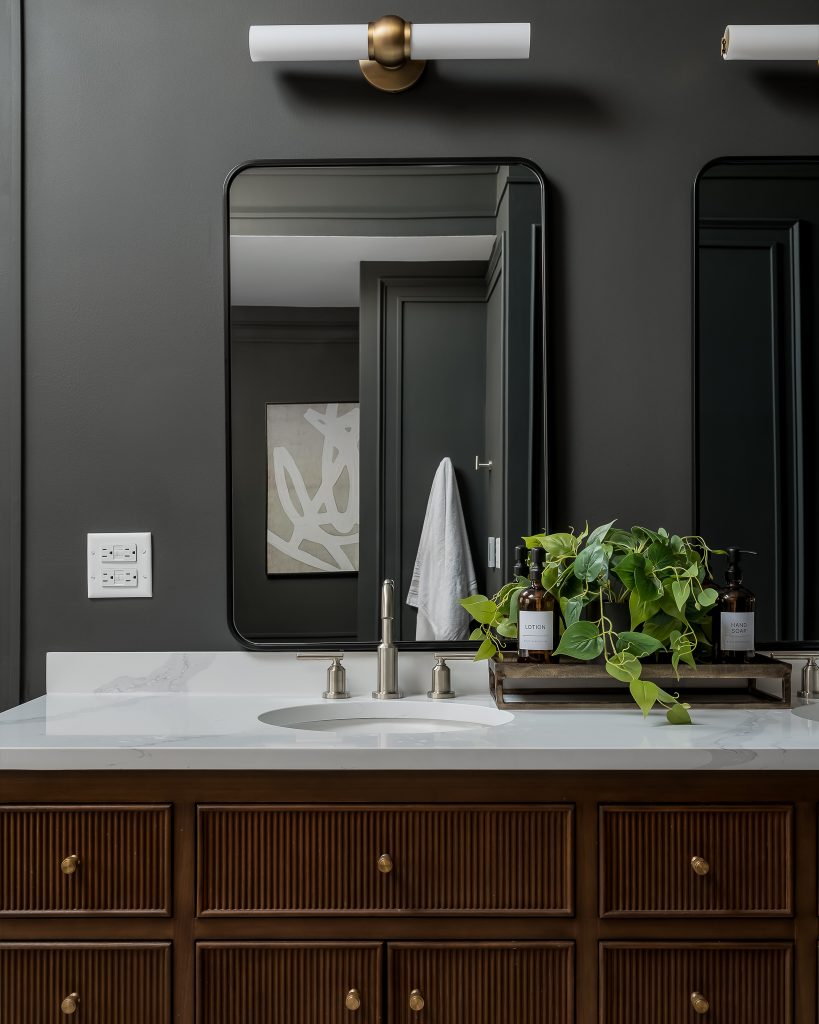 Moody Bathroom Renovation in Naperville, Illinois, by The MK Method. Chicago Interior Design Photography.