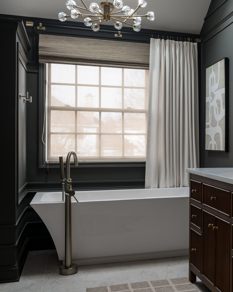 Moody Bathroom Renovation in Naperville, Illinois, by The MK Method. Chicago Interior Design Photography.