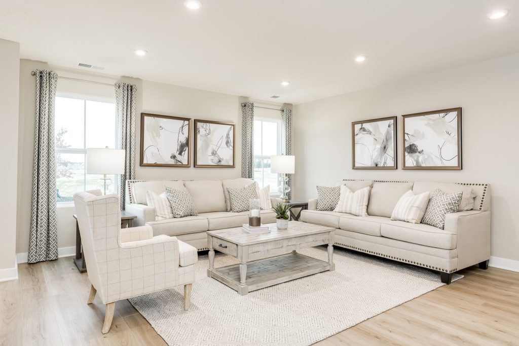 Close up of cozy neutral living room